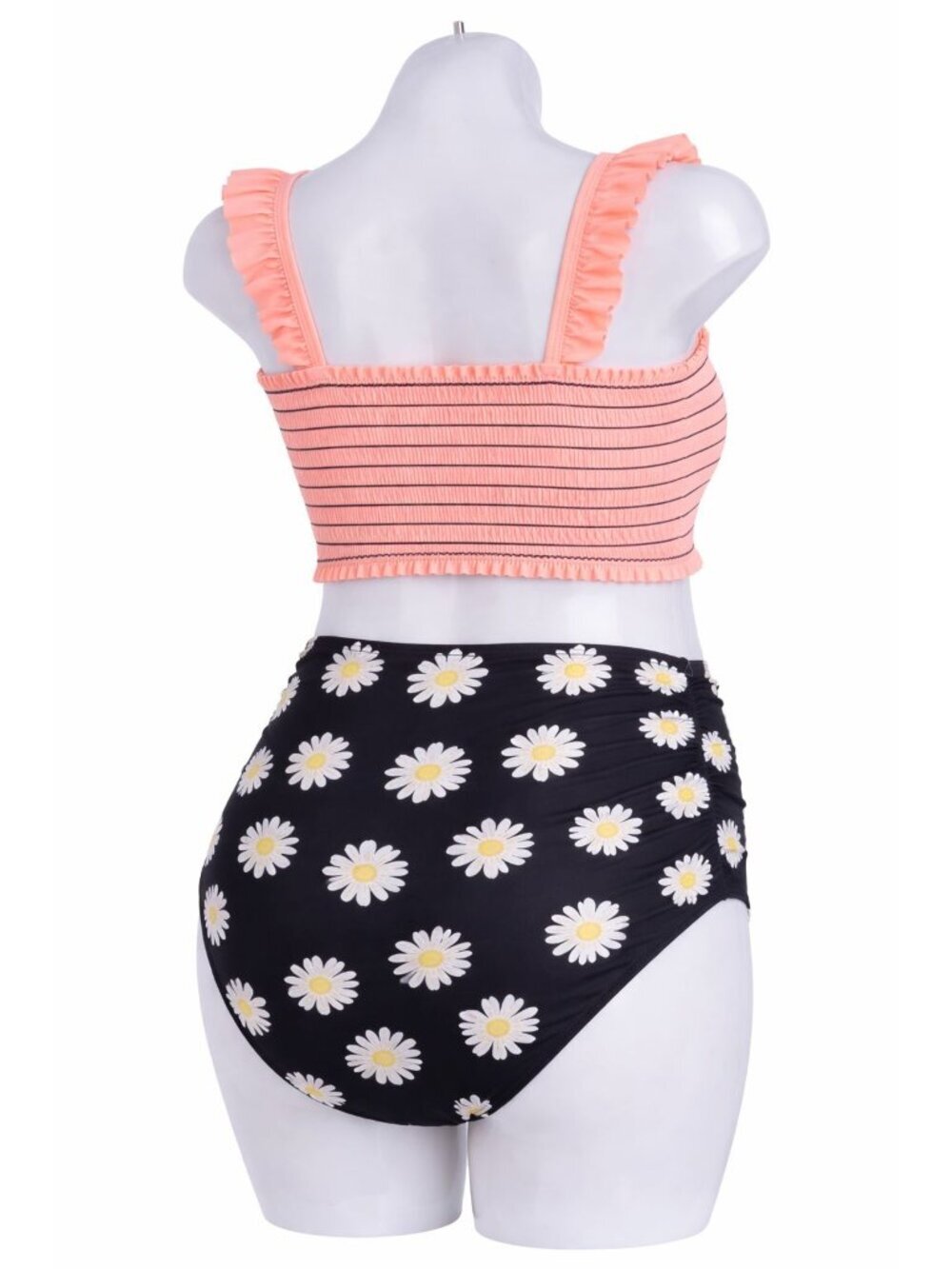 100. Small Maternity Bikini Set Pink Smocked Top Floral High Waist Bottoms - Picture 2 of 3